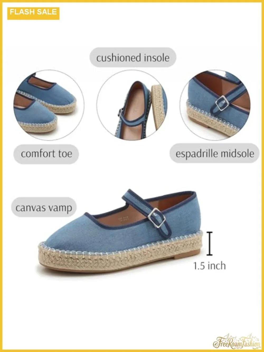 Women Canvas Mary Jane Espadrilles Closed Toe Casual Platform Flats